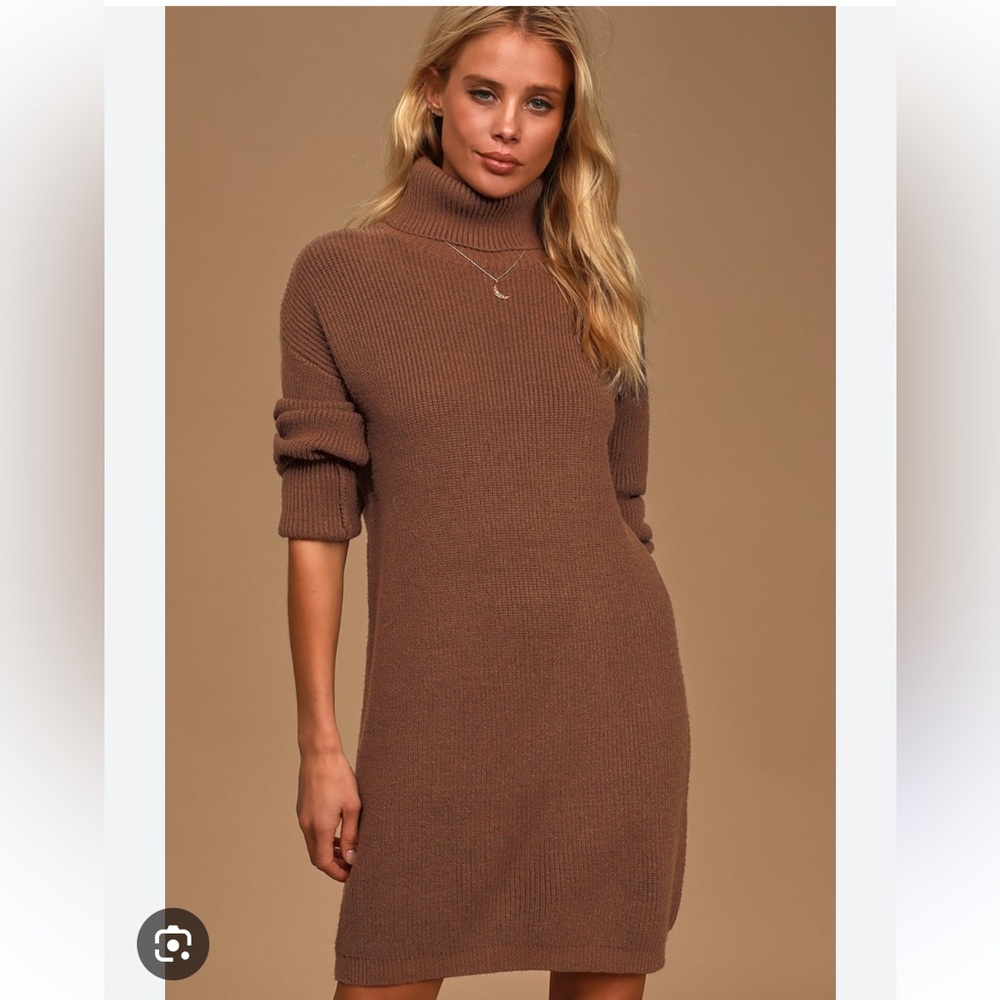 Brown Turtleneck Sweater Dress